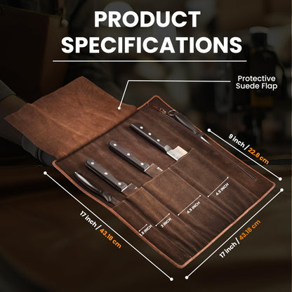 LEATHER VILLAGE Genuine Leather Knife Roll Bag – Professional Chef Carrying Case, Durable Sheath Holder, Cooks & Culinary Tools Organizer, Portable Travel Storage with 4 Slots & Zipper - Rustic Brown