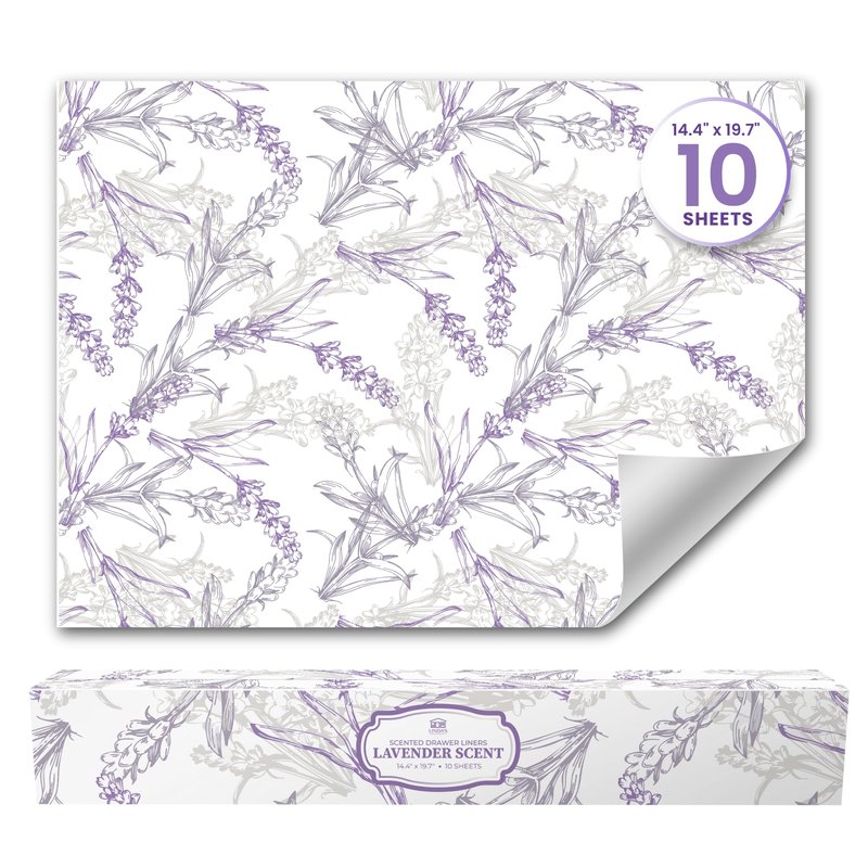 Lavender Scented Drawer Liners for Dresser Drawers (10 Large Sheets, 19.7" x 14.4") - Non Adhesive Drawer Paper Liner for Bedroom Dresser & Closet Shelves by Linda’s Essentials