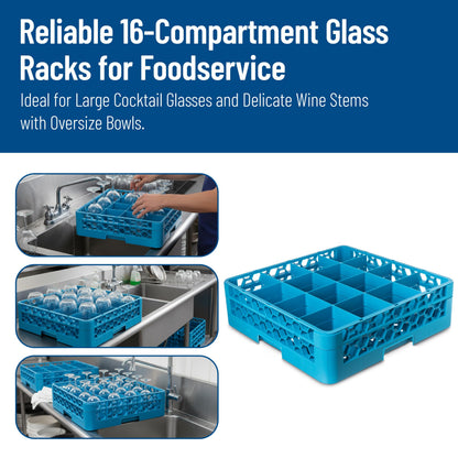 Carlisle FoodService Products Opticlean Glass Rack 16 Compartments with 3 Extenders for Kitchens and Restaurants, Plastic, 19.875 x 19.875 x 8.5 Inches, Carlisle Blue, (Pack of 2)