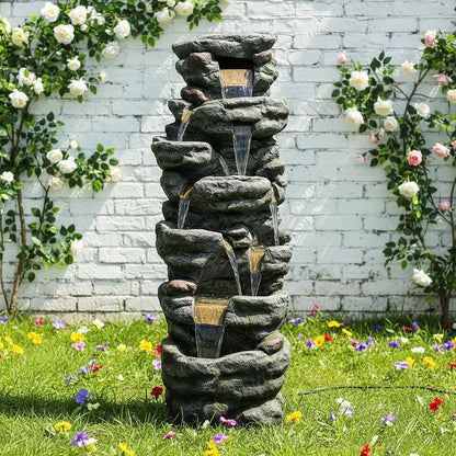 Naturefalls 51" Extra Large Outdoor Water Fountain - Waterfall Fountain with 7 LED Lights, 7-Tiers Cascading, Poly-Resin Indoor and Outdoor Fountain for Garden, Patio, Backyard, Lawn, Yard Decor