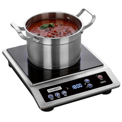ChangBERT Induction Cooktop, Commercial Grade Portable Cooker, Large 8” Heating Coil, Premium Stainless Steel Countertop Burner with NSF Certified, 10 Hours Timer Powerful 1800W Professional Hot Plate