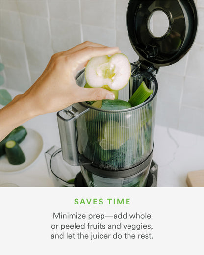Nama J2 Cold Press Juicer – Self Feeding for Hands-Free Operation with Wide Mouth Hopper for Whole Recipe Loading, Zero Waste Masticating Juicer For More Juice, Less Pulp – Easy Cleanup & Assembly