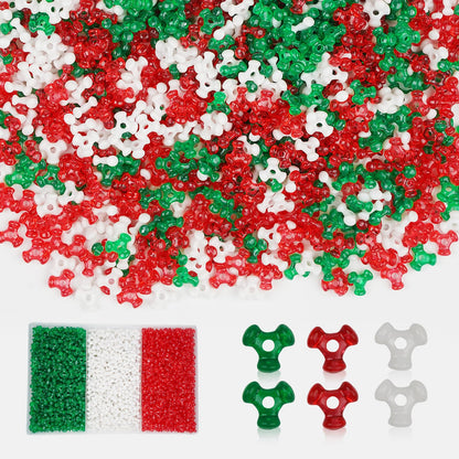 Christmas Tri Beads (1200pcs), Tri Shaped Beads Red Green White Triangle Beaded kit for Craft Wreath Xmas Holiday Tree Snowman Decorations, Candy Cane Beaded Ornament Kit, Christmas Party Decoration