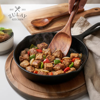 Zulay Kitchen 6 Piece Wooden Spoons for Cooking – Natural Teak Wooden Utensil Set, Easy to Clean, Durable, Smooth with Comfort Grip - Non Toxic Wooden Cooking Utensil Sets