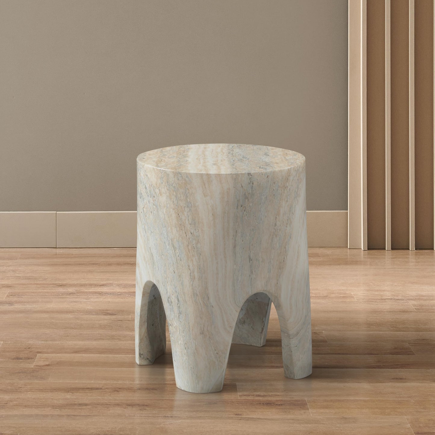 Meridian Furniture 99054Travertine-ET Foligno Collection Art Deco Indoor/Outdoor Concrete End Table with Travertine Finish, 14" W x 14" D x 18" H, Travertine