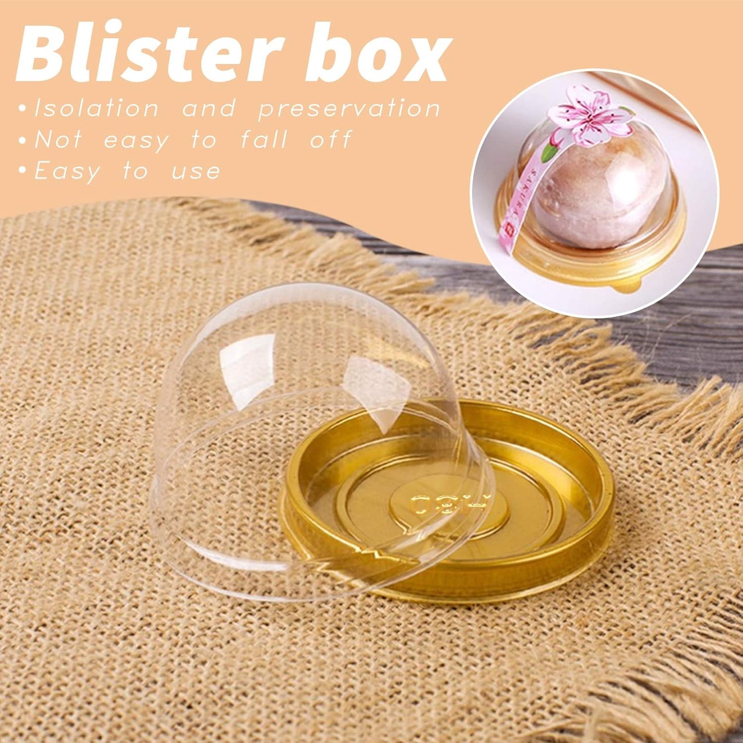 Clear Plastic Mini Cupcake Container - 50 PC Disposable Mooncake Boxes, Individual Cupcake Holders (Golden, 50pc)