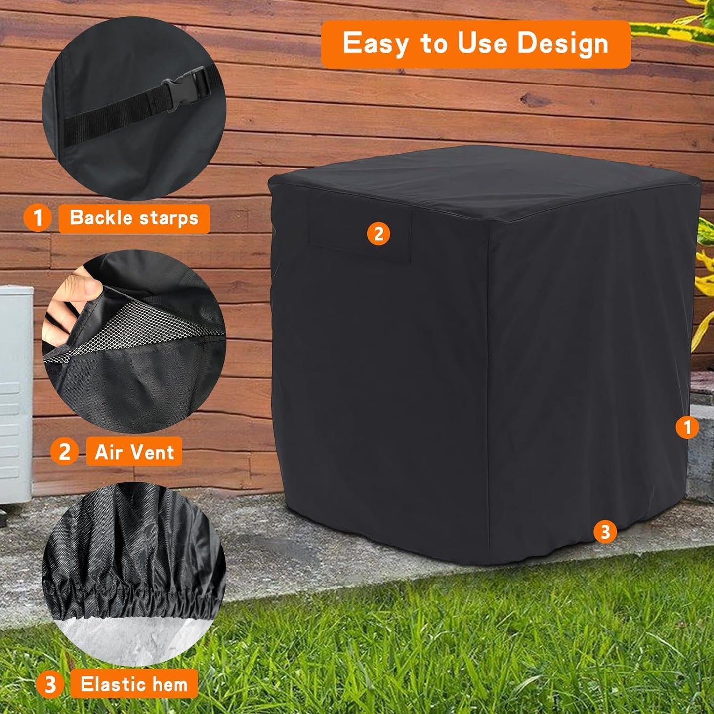 STARTWO Air Conditioner Cover for Outside Units, Durable Waterproof Square AC Cover with Windproof Buckles, Black
