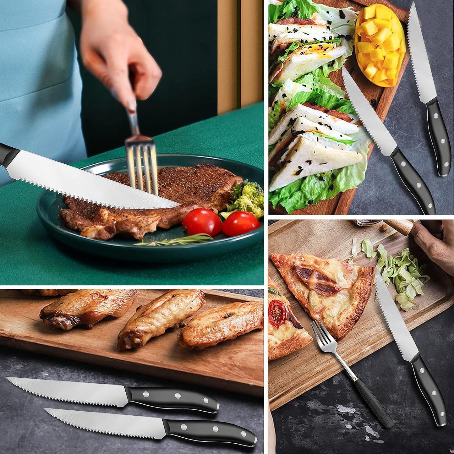 UniqueFire Steak Knife Set of 4, 4.6" Durable German Stainless Steel Serrated Dinner Knives, Dishwasher Safe