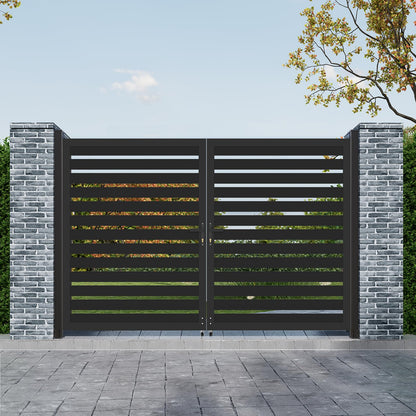 Mondaria Aluminum Double Fence Gate, 6FT H x 10FT W Outdoor Driveway Privacy Gate with Heavy Duty Metal Frame, Rustproof Powder-Coated Gate with Lockable Handle Kit, Horizontal Slat (Without Post)