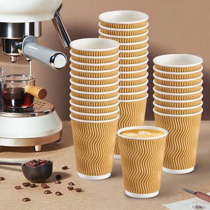 SIUQ Coffee Cups 12 oz 150 Pack, Insulated Ripple Wall Paper Coffee Cups 12 oz, Disposable Coffee Cups, Hot Beverage/Cold Drinking Cups for Office,Home,Party,Cafe,Picnic,Travel (Champagne)