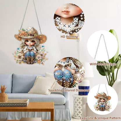 DOMROM Cowgirl Diamond Art Hanging Kits for Adults Beginners, Special Shaped Crystal Diamond Painting Cowgirl Pendant, DIY Diamond Art Suncatchers for Home Garden Wall Decor Gift