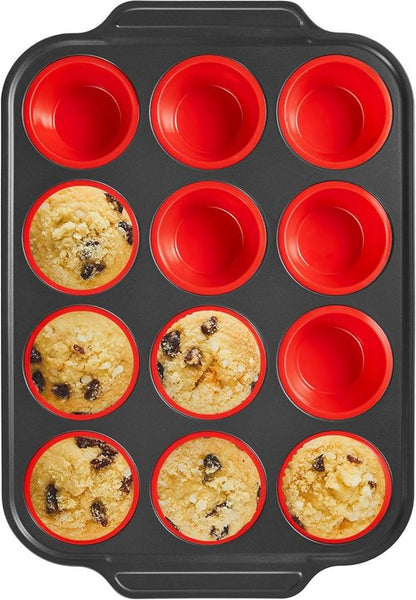 BRONYPRO Silicone Muffin Pans - Nonstick Egg Bite Molds & Cupcake Tins | 12 Regular Size, Red