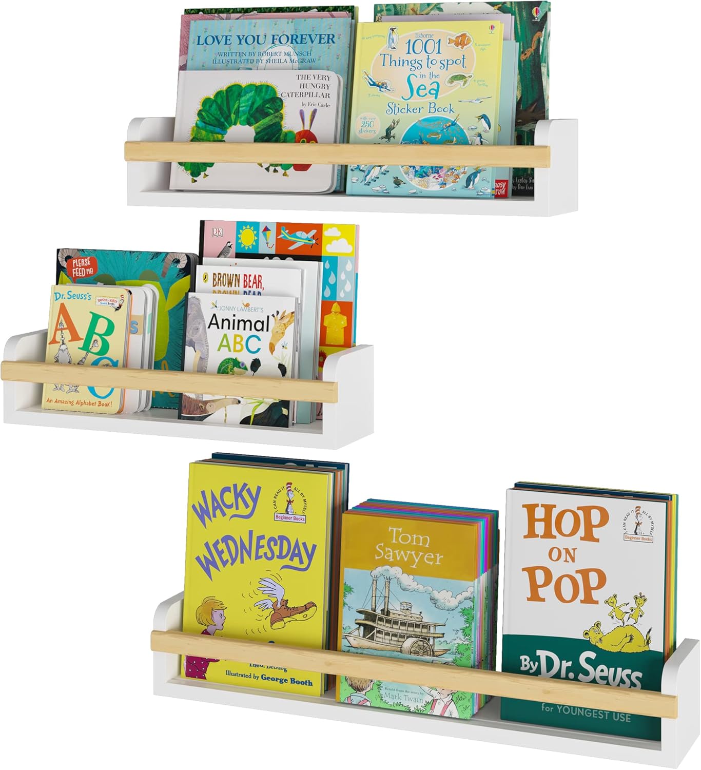 Set 3, Wallniture Utah Wall Mount Nursery Dcor Kids Bookshelf Floating Wall Shelves Book Photo Display Long Varying