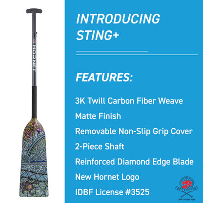 Hornet Watersports Dragon Boat Paddle - Turtle Design - Adjustable Carbon Fiber Dragon Boat Paddle - IDBF Approved - Dragon Boat Accessories (Clamp Adjustable)