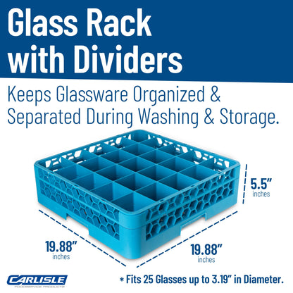Carlisle FoodService Products Opticlean 25-Compartment Glass Rack with 1 Extender, Blue , 5.56"