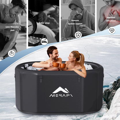 Merapi XL 170 Gal Cold Plunge Tub with Seat Cushion, 57in Large Inflatable Ice Bath Tub for Athletes Recovery, Portable Ice Bath Tub Compatible with Water Chiller, w/Dust Cover, Pump & Storage Bag