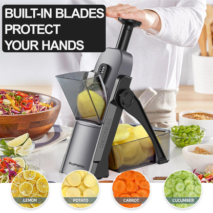 SupMaKin Safe Mandoline Slicer for Kitchen, Potato Slicer for Chips, Vegetable & Food Cutter,Thickness Adjustable 0.1-8 mm, Kitchen Faster Slice Artifact (Only Slicer)