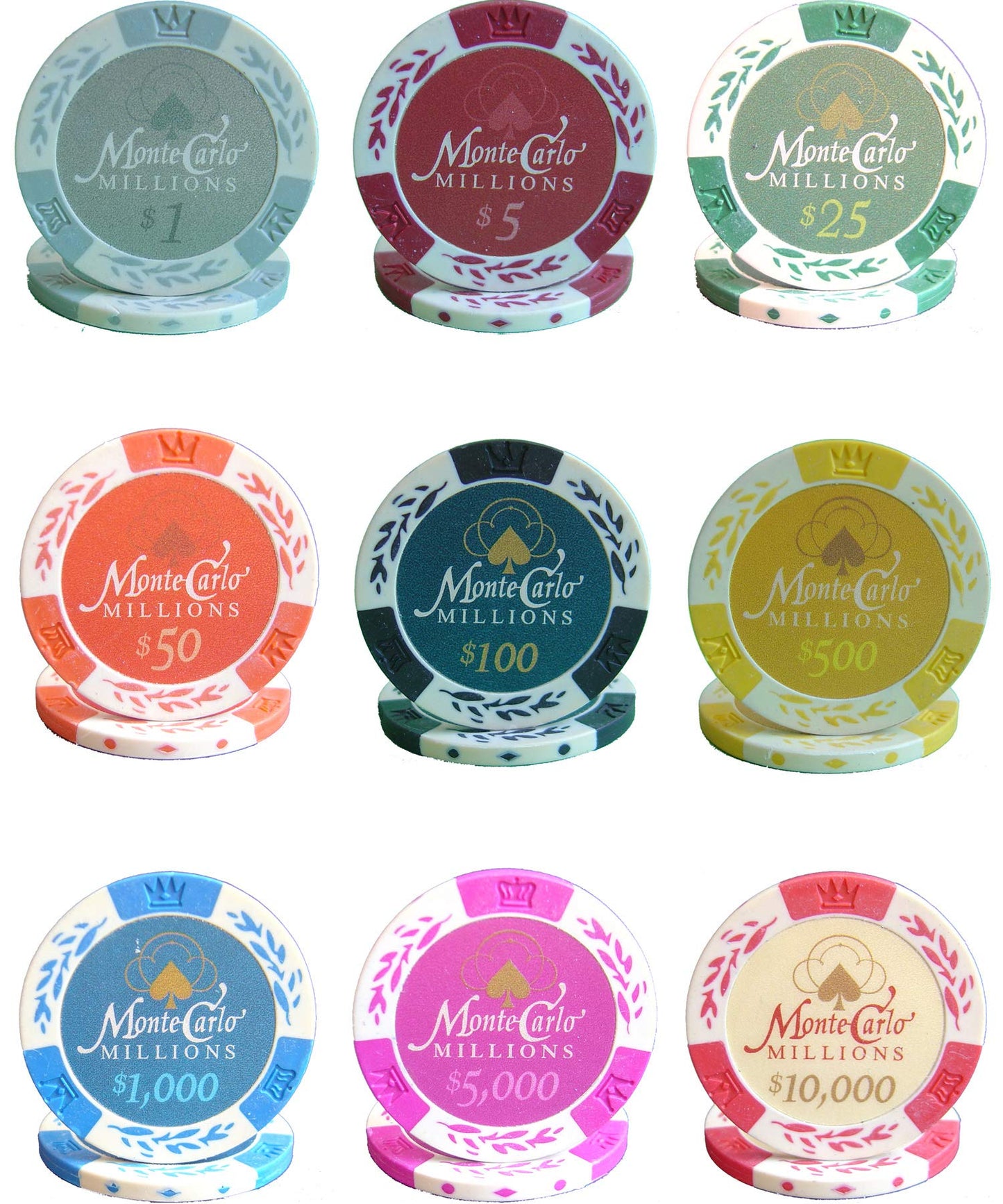 MRC POKER 1000pcs 13.5g Monte Carlo Millions Poker Chips (1000 Millions Aluminum Case)