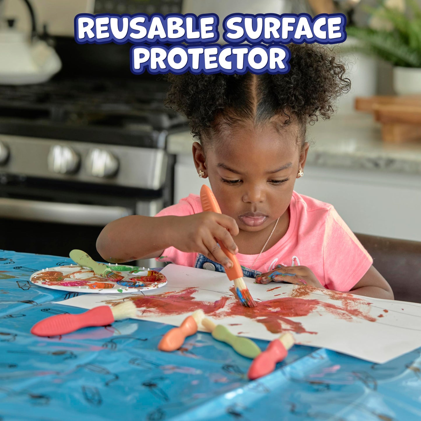 READY 2 LEARN Messy Mat | Protect Tables and Floors While Crafting | Washable High Chair Mat | Waterproof | Reusable and Lightweight | 60”L x 60”W
