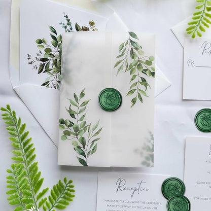 Wax Seal Stickers Rose Wedding Invitation Envelope Seals Stickers 50Pcs Self Adhesive Wax Seal Decals for Party Greeting Card Gift Wrapping Christmas, Pine Green