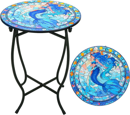 Fashion&cool 14 Inch Patio Side Table for Small Space, Weather Resistant Metal Side Table, Small Round End Table Accent