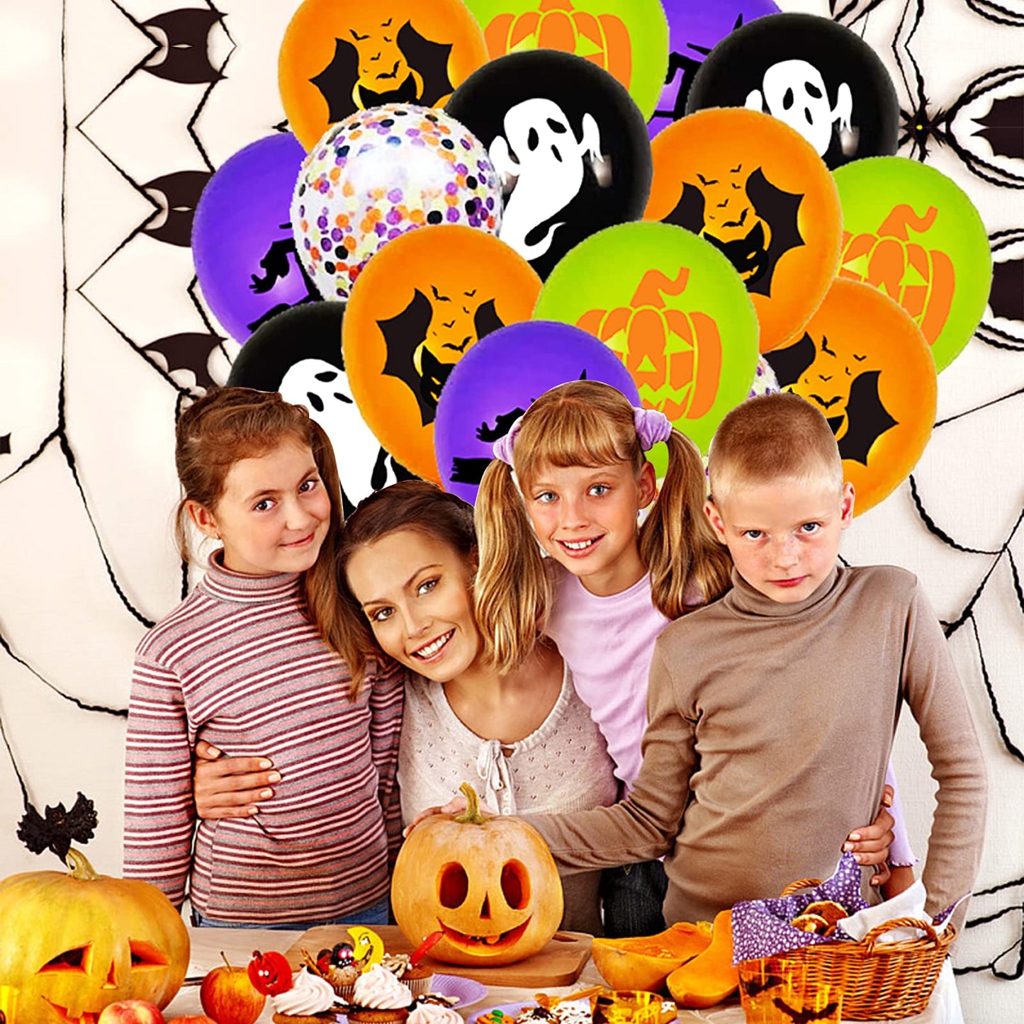 62PCS Halloween Party Balloons Decorations, 12 Inch Black Orange Purple Green Confetti Balloons for Kids Halloween Birthday Bachelorette Party Decorations Supplies