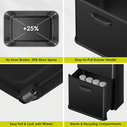 EKO Vintage 50L / 13.2 Gallon Motion Sensor Trash Can, Dual Compartment 32L + 18L Stainless Steel Kitchen Garbage Bin, Touchless Automatic Waste & Recycling Bin with Lid for Home Office, Matte Black