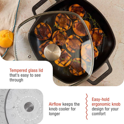 9.7-Inch Glass Lid for Victoria Square 10-Inch Square Skillet or Pan, Custom Made for Only Victoria Brand, Internal Diameter 9.7-Inch, External Diameter 10 Inch