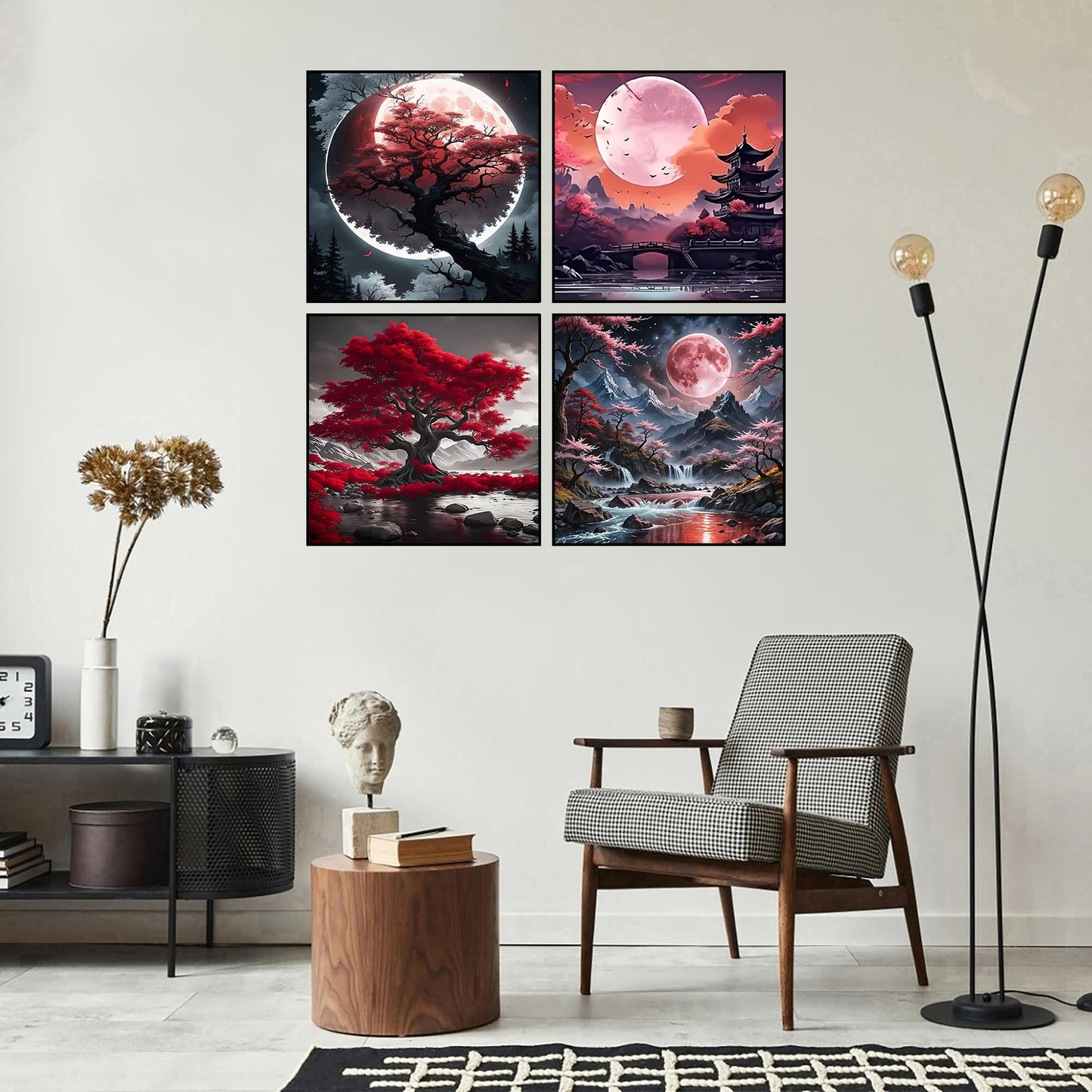 Zythron 4PCS Diamond Art Kits for Adults,Moon Diamond Art Landscape Diamond Painting Tree DIY 5D Full Drill Gem Art Painting Kit for Home Wall Decor Gifts 12x12 in