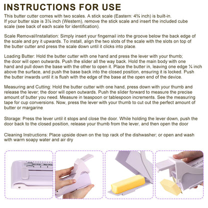 Butter Cutter Dispenser with 50pcs Portioning Paper, Single Stick Butter Slicer & Keeper with Measuring Function Measurement Tool for Cheese Block Bread Cakes Cookies Breakfast