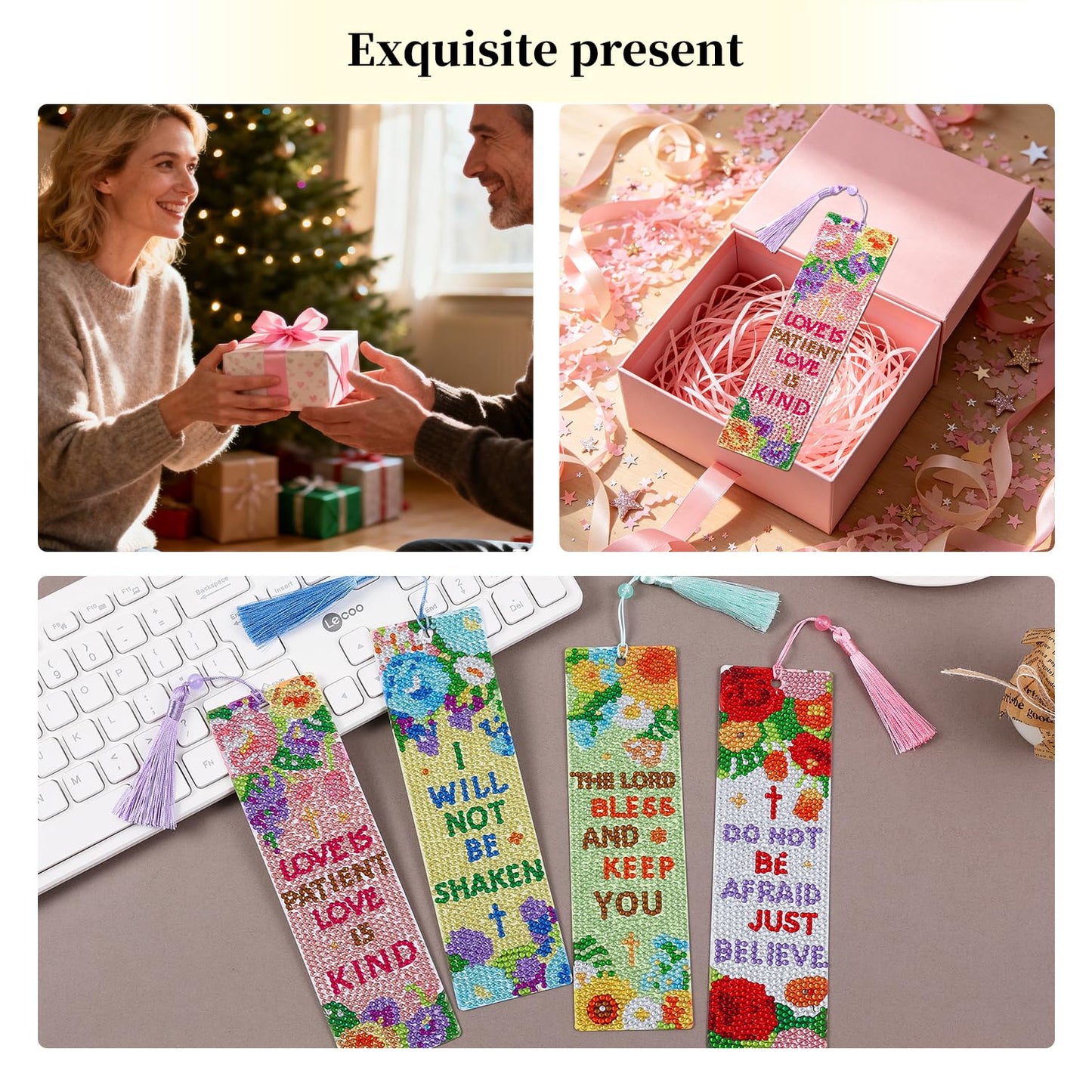 4 Pcs Flower Diamond Painting Bookmark for Books, Journals, Planners｜DIY Diamond Art Kits for Reading Women & Men｜Beautiful Book Marks Gifts for Book Lovers｜Reading Accessories for Adults & Kids
