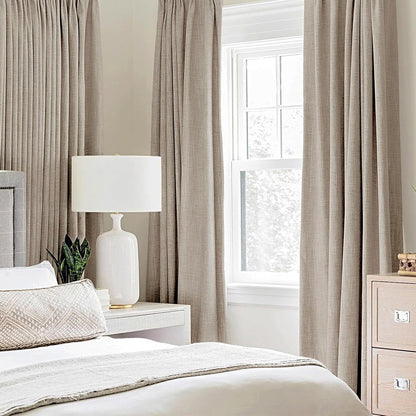 MIULEE 90-Inch Linen Textured Curtains - 100% Blackout Thermal Insulated Taupe Drapes | Luxury Room Darkening for Bedroom & Nursery (2 Panels)