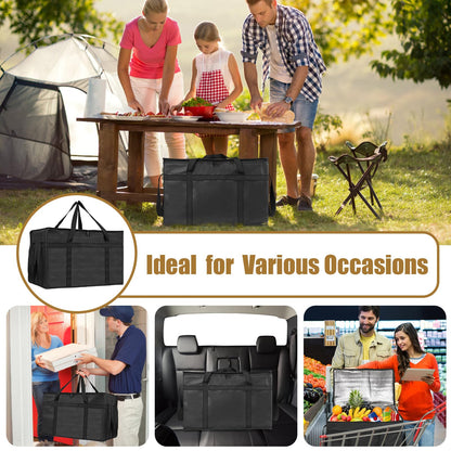 PEASUG Insulated Bags for Food Delivery, XXXL Pizza Delivery Bags, Large Capacity Cooler Bag Keep Food Warm for Grocery Shopping and Catering, Foldable, Heavy-Duty (Black)