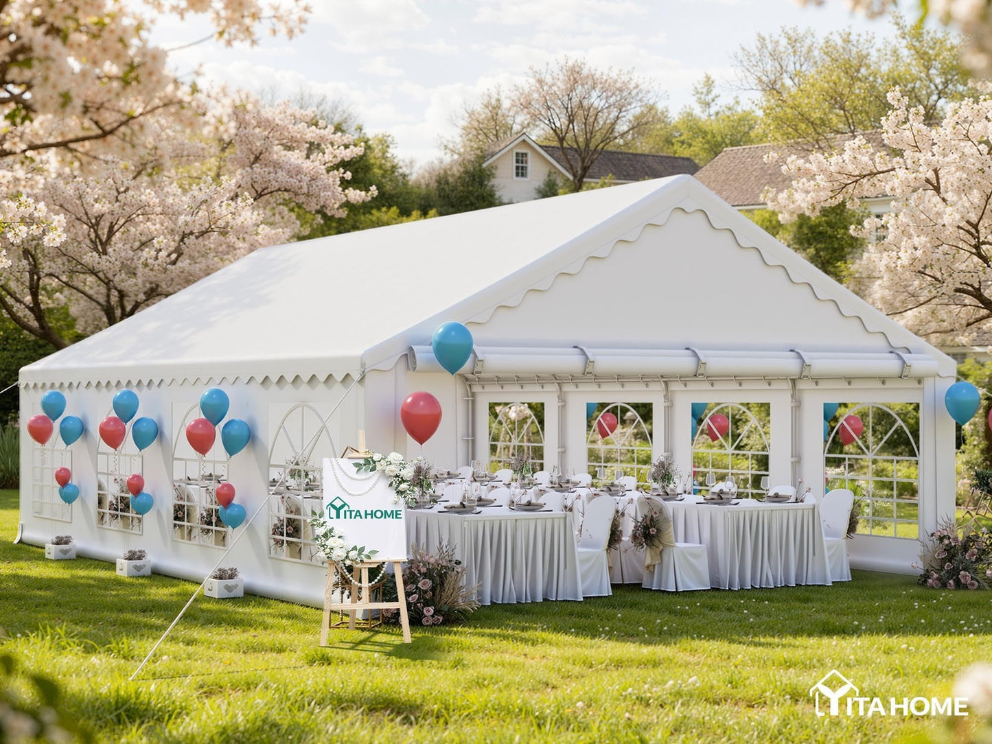 YITAHOME 20x30FT Party PVC White Tent Heavy Duty Wedding Event Shelters Upgraded Galvanized Ripple Canopy with Large Roof Removable Sidewalls & 2 Storage Bags 600D Oxford for Outdoor Weddings, BBQ