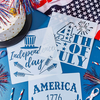 16 Pieces Happy 4th of July Stencil Independence Day Painting Template Reusable Patriotic Drawing Stencils Include American Flag Map Star Patterns Farmhouse Stencil for Painting on Wood Paper Wall