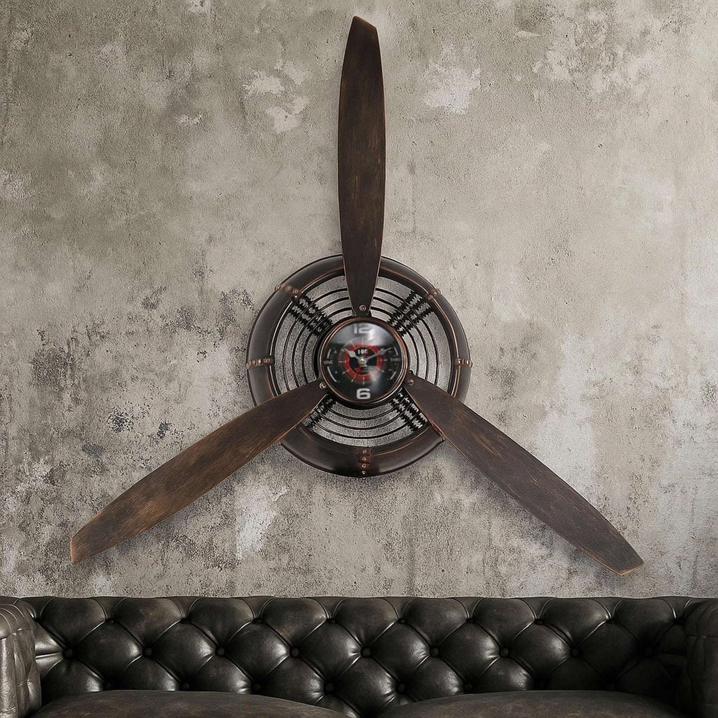 GLOWMIRTH Airplane Propeller Wall Decor,Aviation Decor,Pilot Gifts, Steampunk Clock,Man Cave Clock, Wall Art for Office Bedroom,Battery Operated,Brown