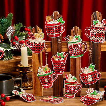 BBTO 15 Pcs Christmas Diamond Painting Keychains 5d DIY Hot Cocoa Diamond Art Ornaments Hot Cocoa Buffalo Plaid DIY Crafts for Adult Xmas Hanging Tree Decoration Party Decor Home