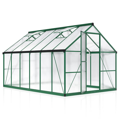 AirWire 8×12 FT Walk-in Greenhouse for Outdoors, Polycarbonate Greenhouse Kit with Roof Vent, Large Heavy Duty Green Houses for Outside Backyard Patio Garden, Green