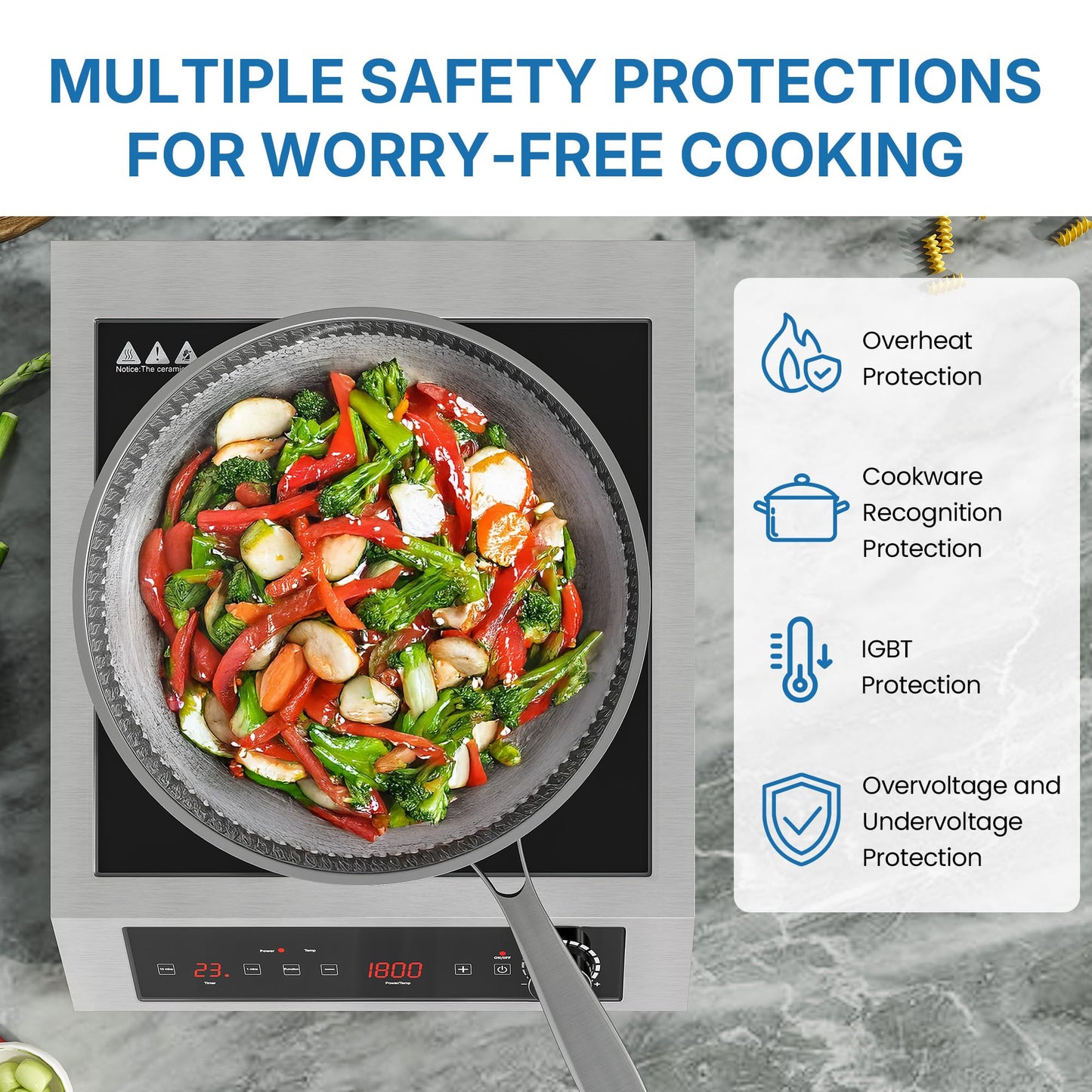 SUNVIVIPRO Commercial Induction Cooktop 1800W, Professional Electric Countertop Burner, 10 Power & 10 Temp Setting, Induction Hot Plate with Timer, Electric Stove with LED Screen, Black