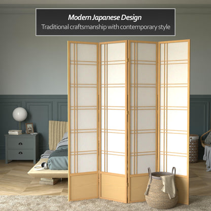 Oriental Furniture 7 ft. Tall Double Cross Shoji Screen - Natural - 4 Panels