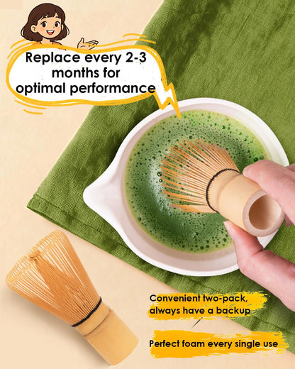 Matcha Whisk - 2-pack Bamboo matcha Whisk set, Handcrafted Traditional Japanese Chasen, 100-Prong Matcha Stirrer Wisk Mixer Brush for Authentic Matcha Tea Preparation