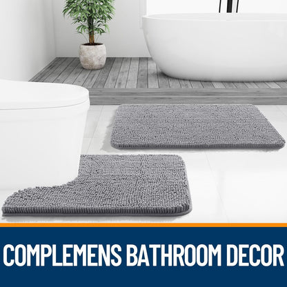 OLANLY Large Bath Rugs - Extra Soft Chenille, Quick-Dry & Machine Washable | 59x35 Inches, Grey
