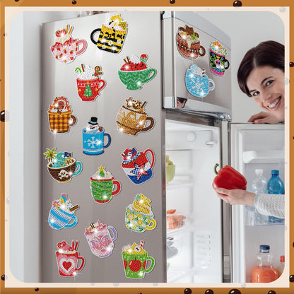 Liliaafar 30 Pcs Diamond Painting Magnets Set Diamond Art Magnets for Fridge Refrigerator Magnetic Stickers for DIY Crafts 5d Rhinestones Gem Art Painting Kits for Adults Beginners(Coffee Cup)