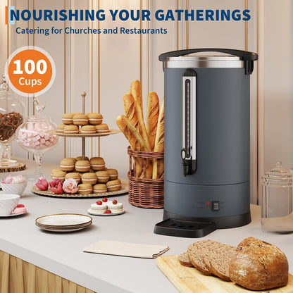 14L/100 Cups Coffee Urn-3.2 Gallon Double Wall Commercial Coffee Maker Large Capacity Hot Coffee Dispenser Stainless Steel Hot Water Urn Catering Buffet Parties Weddings Gathering Easy Clean