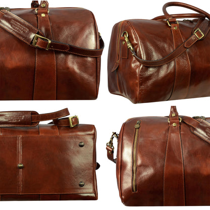 Time Resistance Leather Duffel Bag - Large Weekend Gym Travel Bag (Brown)