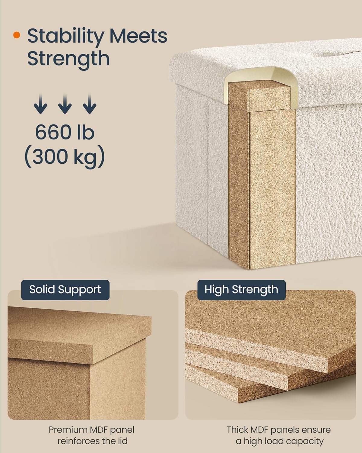 15 15 15 Inches, 660 lb, ULSF095W01 SONGMICS Small Folding Storage Ottoman, Foot Rest Stool, x x Ottoman with Storage