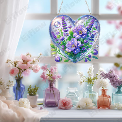 Eiflow Acrylic Diamond Art Hanging Kit for Adults, DIY Diamonds Painting Door Hanger Board Kit, Special Crystal Diamond Art Painting Pendant Ornament (Purple Flower)