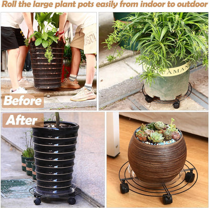 3 Packs 13" Large Metal Plant Caddy with Wheels Heavy-duty Wrought Iron Rolling Plant Stands with Casters Plant Dolly