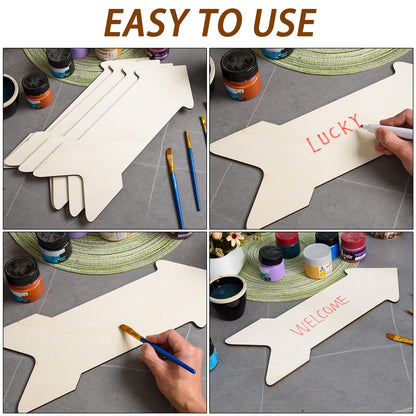 4 Pcs Wooden Arrow Shape Cutouts Unfinished Arrow Wood Sign Blank Arrow Hanging Wooden Plaque Large Wood Arrow Slice for DIY Craft Halloween Christmas Signboard Decoration Ornament,15.7 x 5.9 Inch