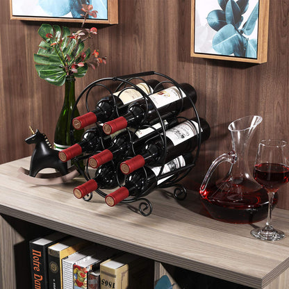 PAG 7 Bottles Freestanding Countertop Wine Rack, Metal Small Table Top Wine Rack, Drink Organizer Bottle Holder, Kitchen Organizers and Storage, Black